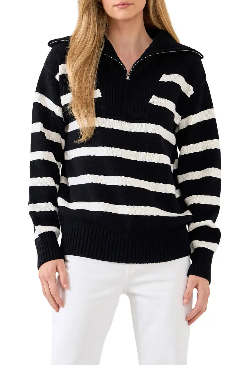English Factory Stripe Cotton Zip Pullover | Nordstrom | Nordstrom
