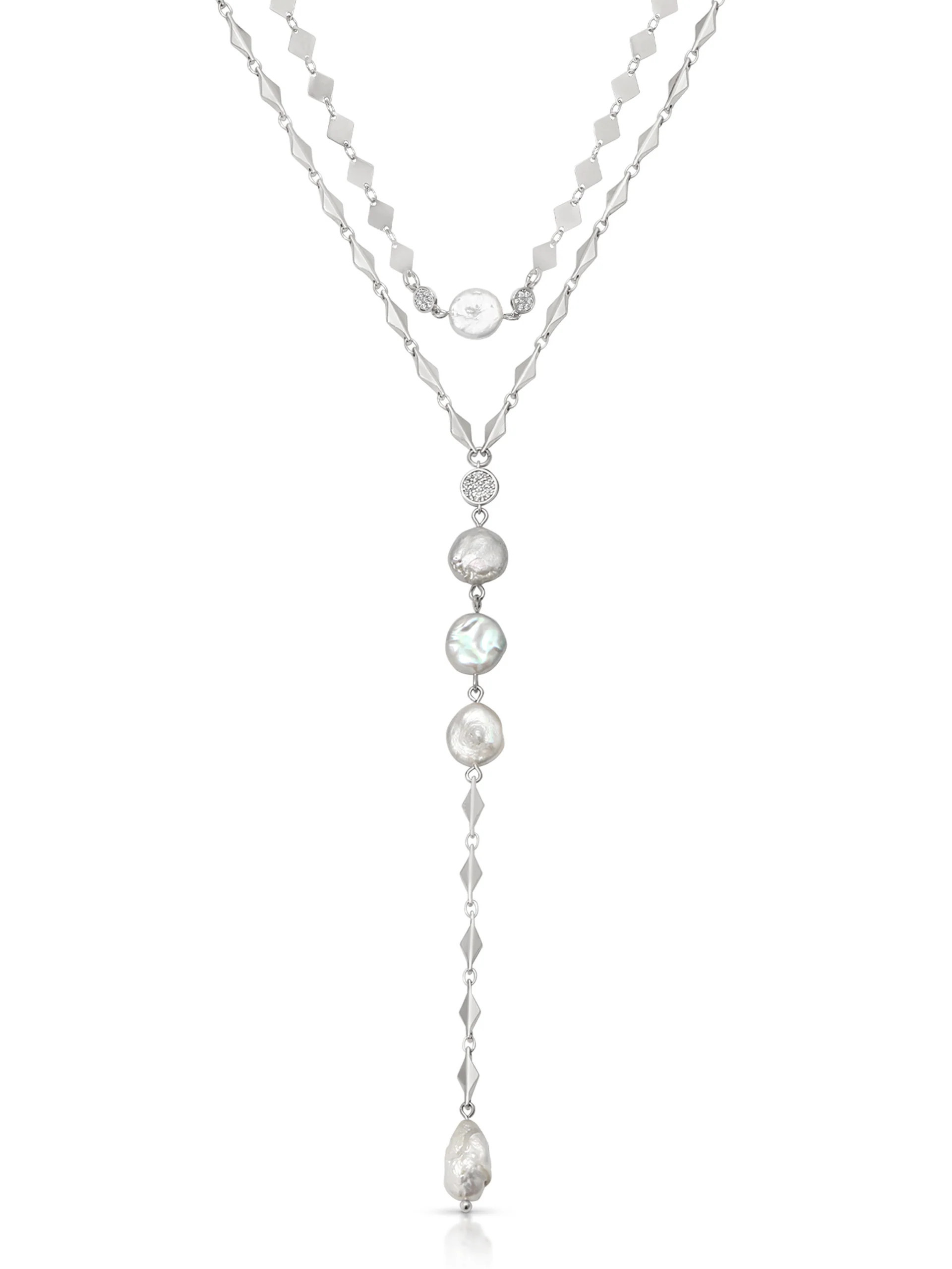 Dreamin' Freshwater Pearl Lariat Set - Pearl with Silver Plating / One Size | Ettika