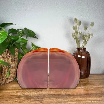 Red Agate Bookend Pair, Natural Geode Bookend, Unique Crystal Bookend Set | Wayfair North America