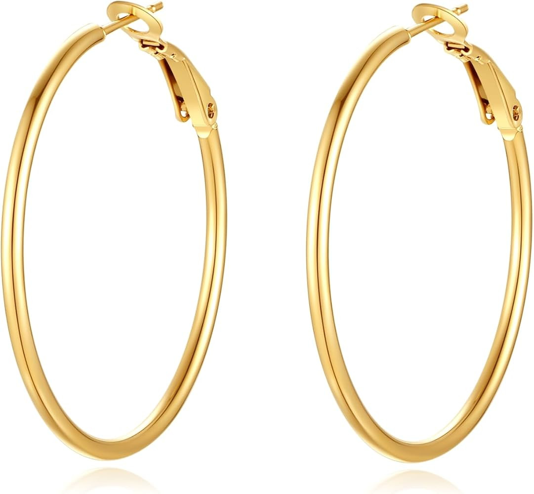 4 Pairs Silver Gold Hoop Earrings for Women | 14K Gold Plated Hoop Earrings Set Hypoallergenic Ea... | Amazon (US)