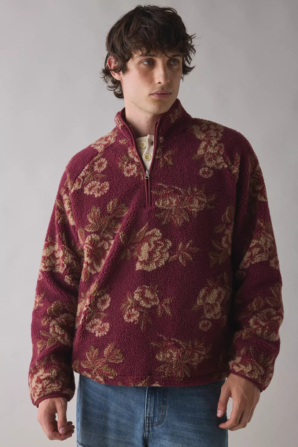BDG Printed Fleece Quarter Zip Sweatshirt | Urban Outfitters (US and RoW)