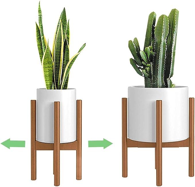 Adjustable Plant Stand 8 to 12 inches, Bamboo Mid Century Modern Plant Stand 15 inches in Height,... | Amazon (US)