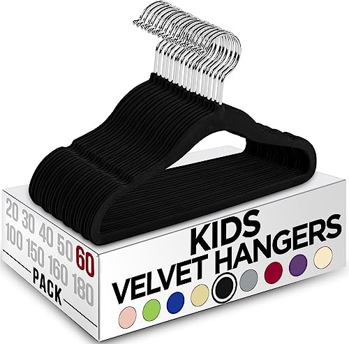 Utopia Home Kids Hangers Velvet (60 Pack) - 11 Inch Durable Baby Hangers for Closet - Perfect Toddler Hangers Non Slip for Everyday Use (Black) | Amazon (US)