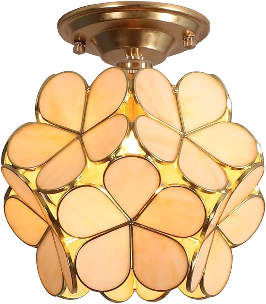 Bieye L10902 Flower Petals Tiffany Style Stained Glass Close to Ceiling Light, 8-inch Wide (Cream... | Amazon (US)