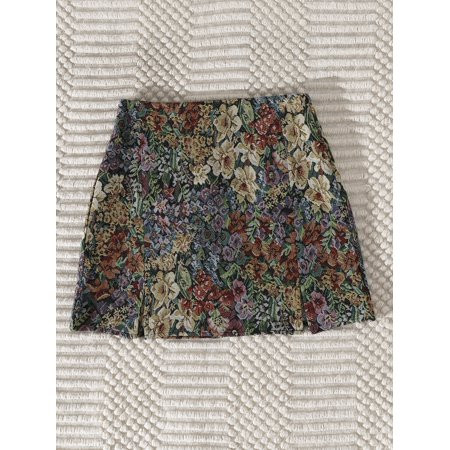 Multicolor Women s Split Hem Floral Jacquard Skirt Boho XS(2) S22015003D | Walmart (US)