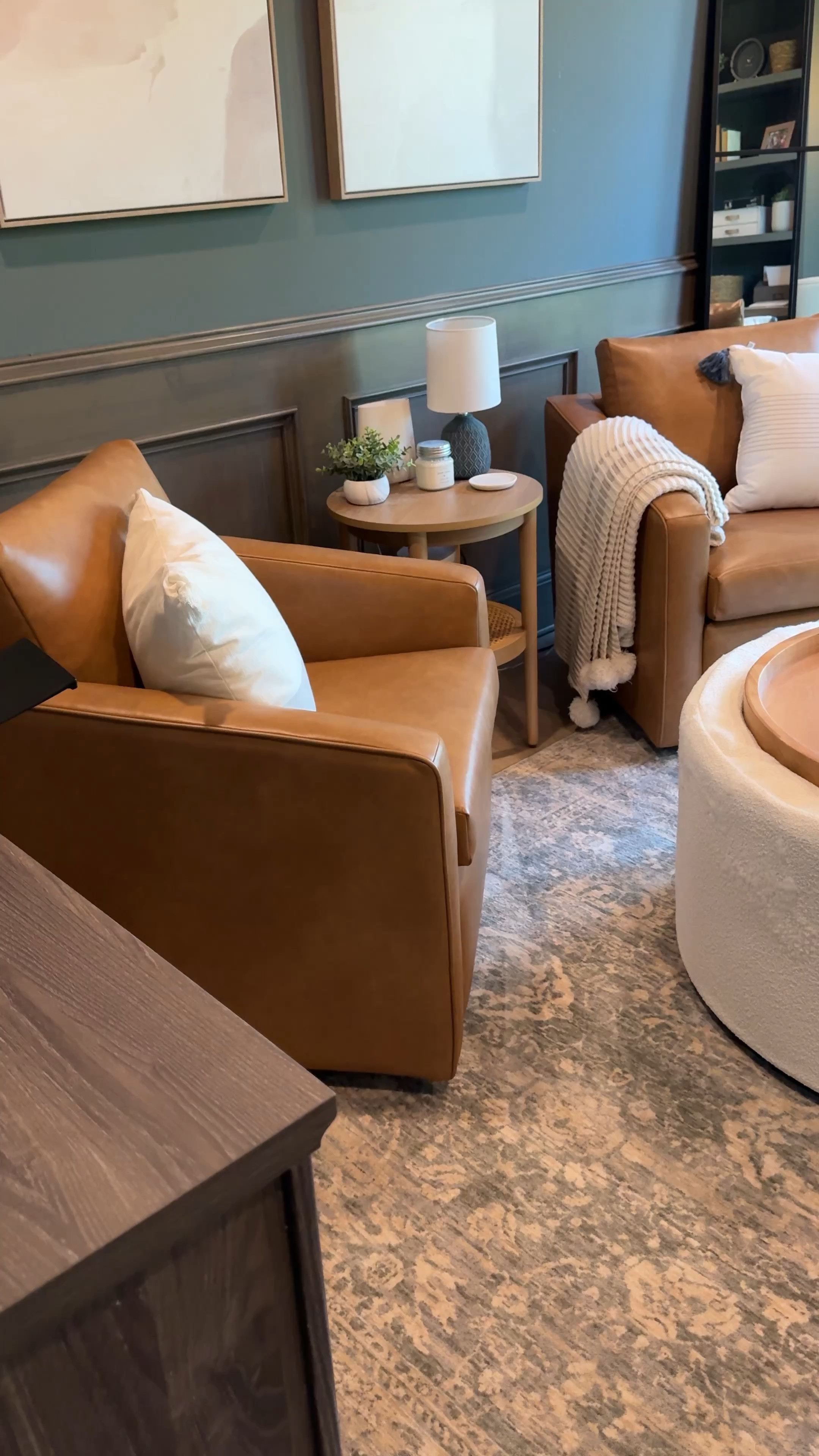 I found comfortable swivel accent chairs for the office that come in a camel faux leather finish! #WalmartPartner It’s beautiful paired with the boucle storage coffee table ottoman from @walmart in the Beautiful by Drew Barrymore collection! Perfect furniture for office or living room! #walmarthome

#LTKHome #LTKxWalmart