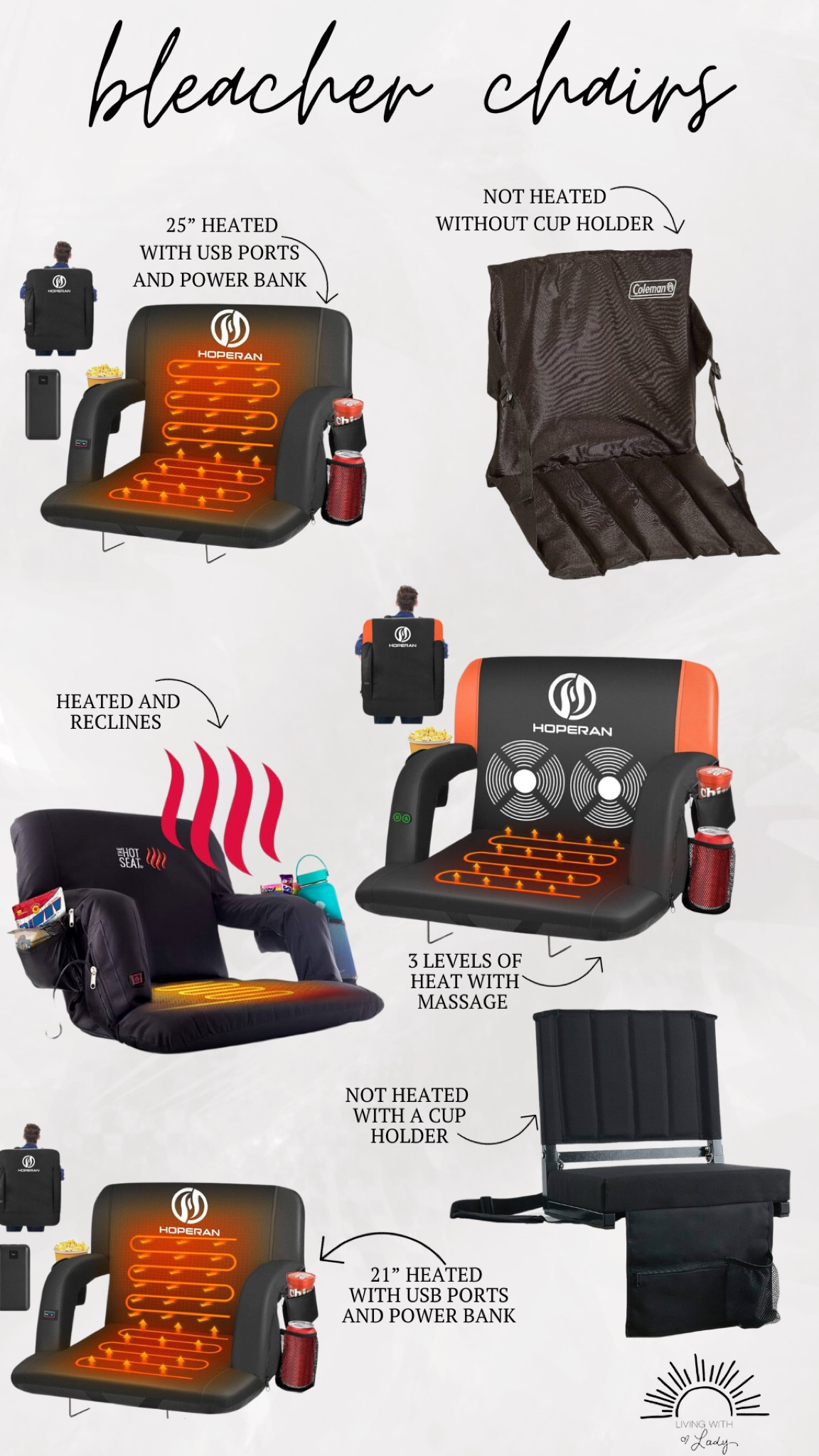 Bleacher chair recommendations! Whether you want heated, a massage back, or cup holders, it’s here! 🏈⚽️🏃‍♂️

#LTKSeasonal #LTKtravel