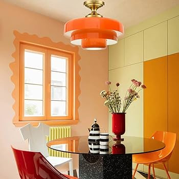 Mid Century Ceiling Light Fixtures Orange Chandelier 3-Layer Gold Dome Ceiling Lamps, Metal Orang... | Amazon (US)