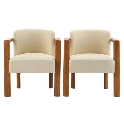 Dining Armchair Set Of 2, Curved Back, Beige Upholstered Cushioned Seat | Wayfair North America