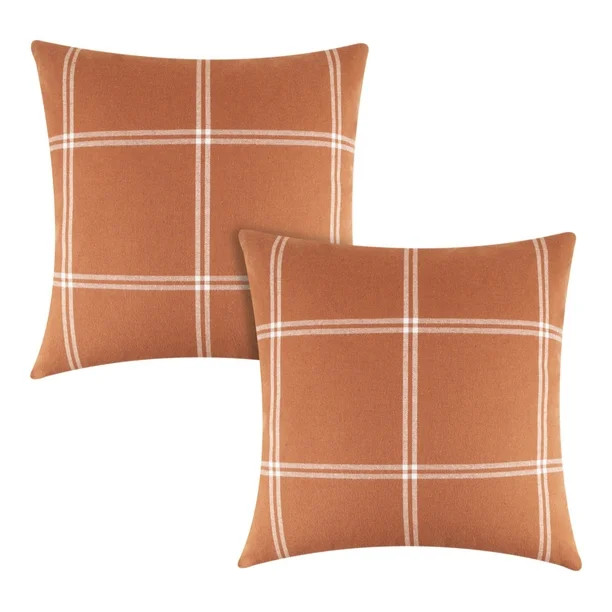 Better Homes & Gardens Reversible Windowpane Plaid to Solid Decorative Throw Pillow Cover, 2 Pack... | Walmart (US)