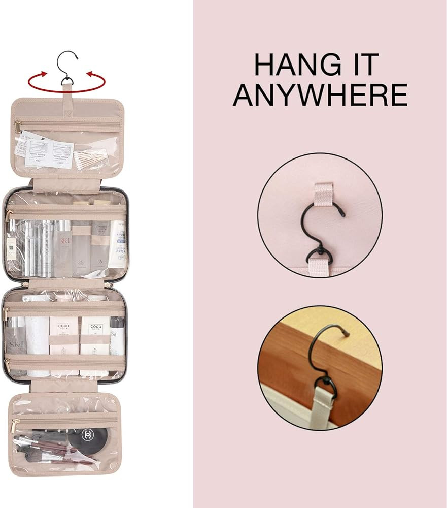 BAGSMART Toiletry Bag Travel Bag with Hanging Hook, Water-resistant Makeup Cosmetic Bag Travel Organ | Amazon (US)