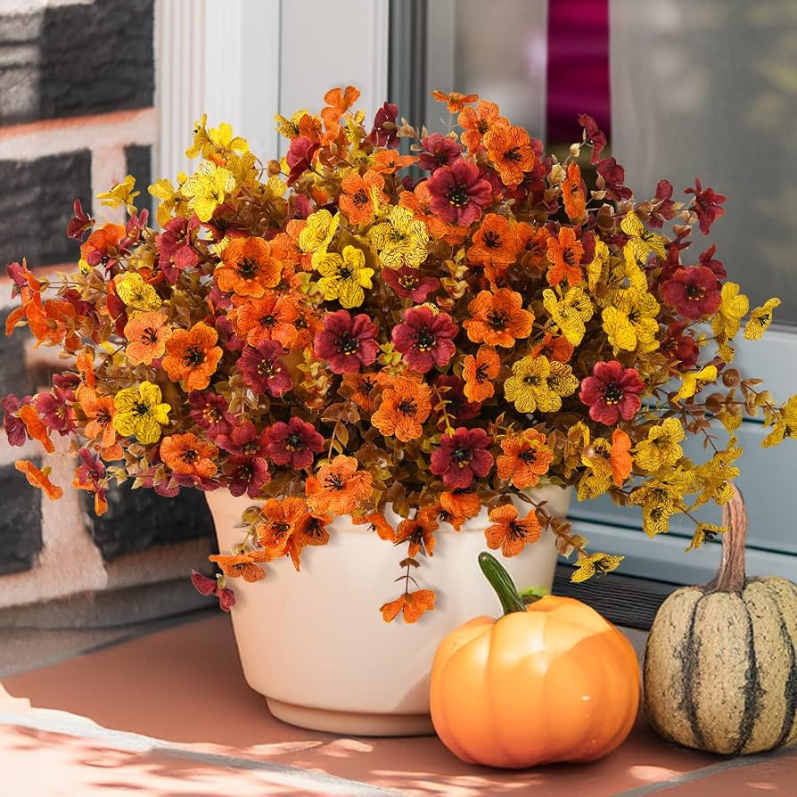 INQCMY Artificial Fake Fall Plants Flowers for Outdoor Outside Decoration,12 Bundles Faux Silk Co... | Amazon (US)