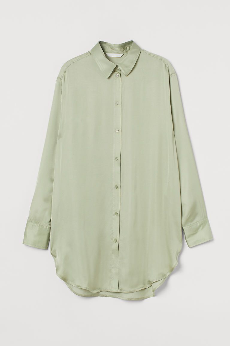 H & M - Satin Shirt - Green | H&M (US + CA)