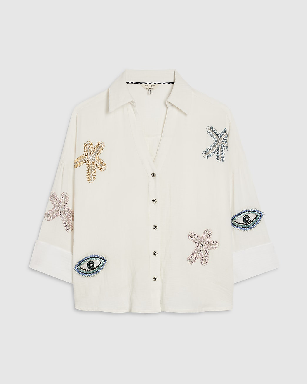 White Embellished Beach Shirt | River Island UK & IE