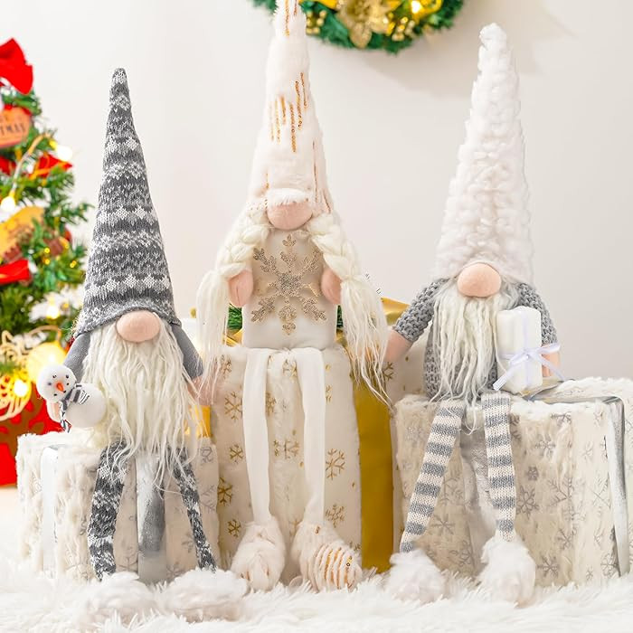 Decoración de gnomos de Navidad de elfo, 3 piezas hechas a mano de gnomos de invierno con copos ... | Amazon (US)