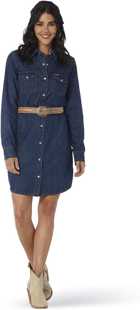 Wrangler Women's Retro Long Sleeve Western Denim Snap Dress | Amazon (US)