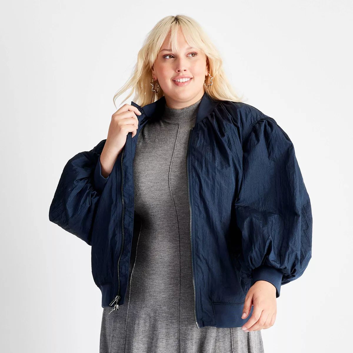 Women's Nylon Relaxed Bomber Jacket - Future Collective Navy Blue | Target