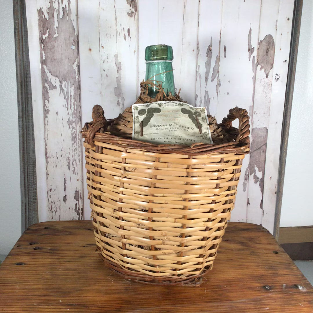 Vintage Wicker Wine Bottle From Spain, Vintage Wicker, Wicker Bottle - Etsy | Etsy (US)