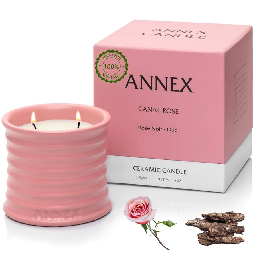 Scented Luxury Candles in Handmade Ceramic Jars, Soy Wax | Canal Rose – Rose Bud & Oud Scented,... | Amazon (US)