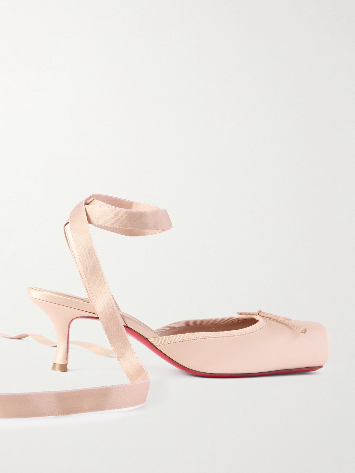Christian Louboutin - Cassia 55 Bow-detailed Grosgrain-trimmed Satin Pumps - Pink | NET-A-PORTER (US)