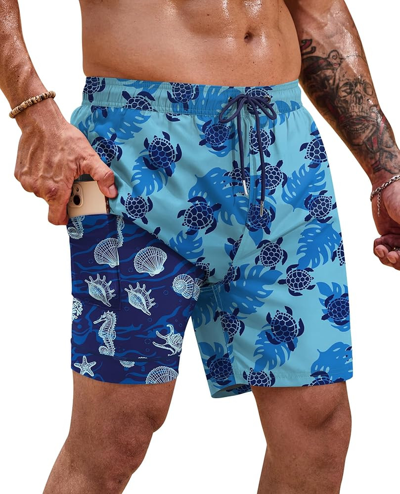 Men Swim Trunks Quick Dry Graphic Compression Liner 6'' Inseam Beach Summer Board Shorts (S-XXL) | Amazon (US)