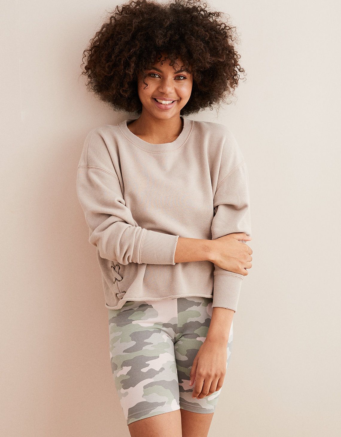 Aerie Lace-Up Pullover Sweatshirt, Strand | American Eagle Outfitters (US & CA)