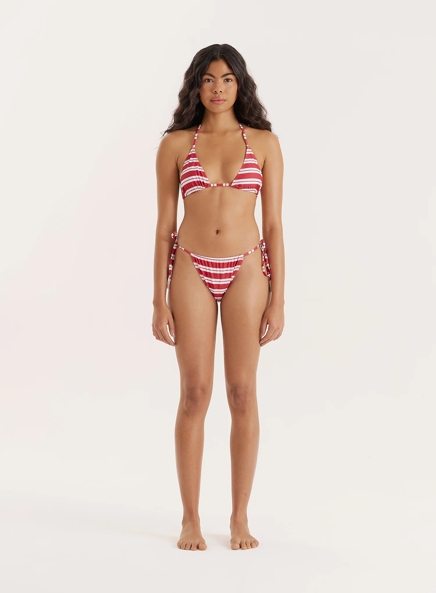 Red And White Stripe Tie Side Bikini Bottom- Julietta | 4th & Reckless