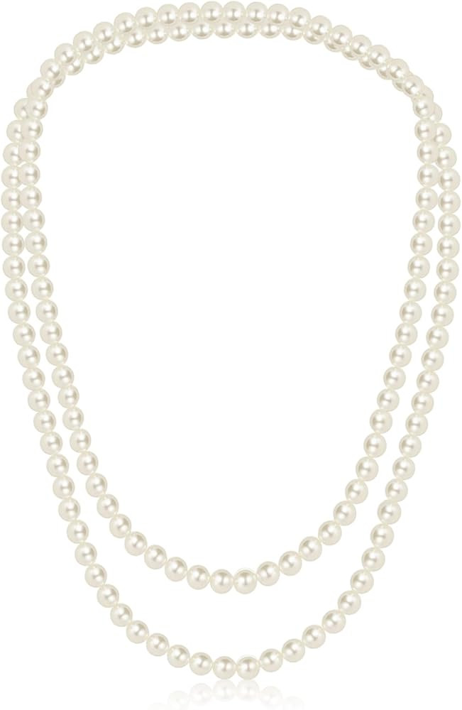59" Long Pearl Necklace, Faux Long Pearl Necklaces for Women, Vintage Elegant Long Pearls, Pearl ... | Amazon (US)