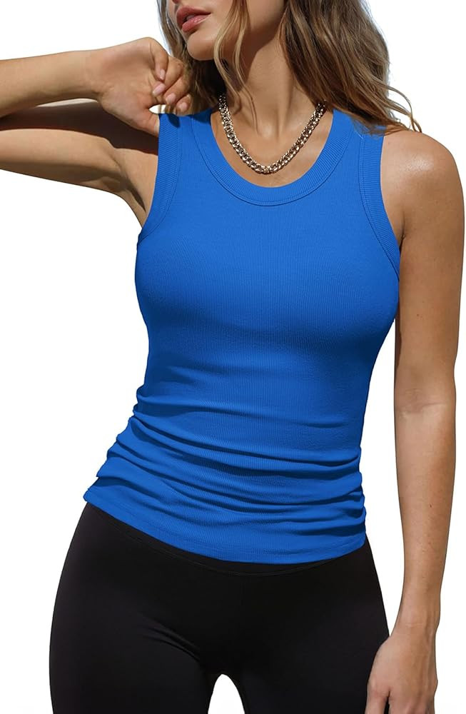 Dokotoo Womens Ladies Ribbed Thick Strap Racerback Tight Slim Fitted Sporty Workout Tank Tops | Amazon (US)
