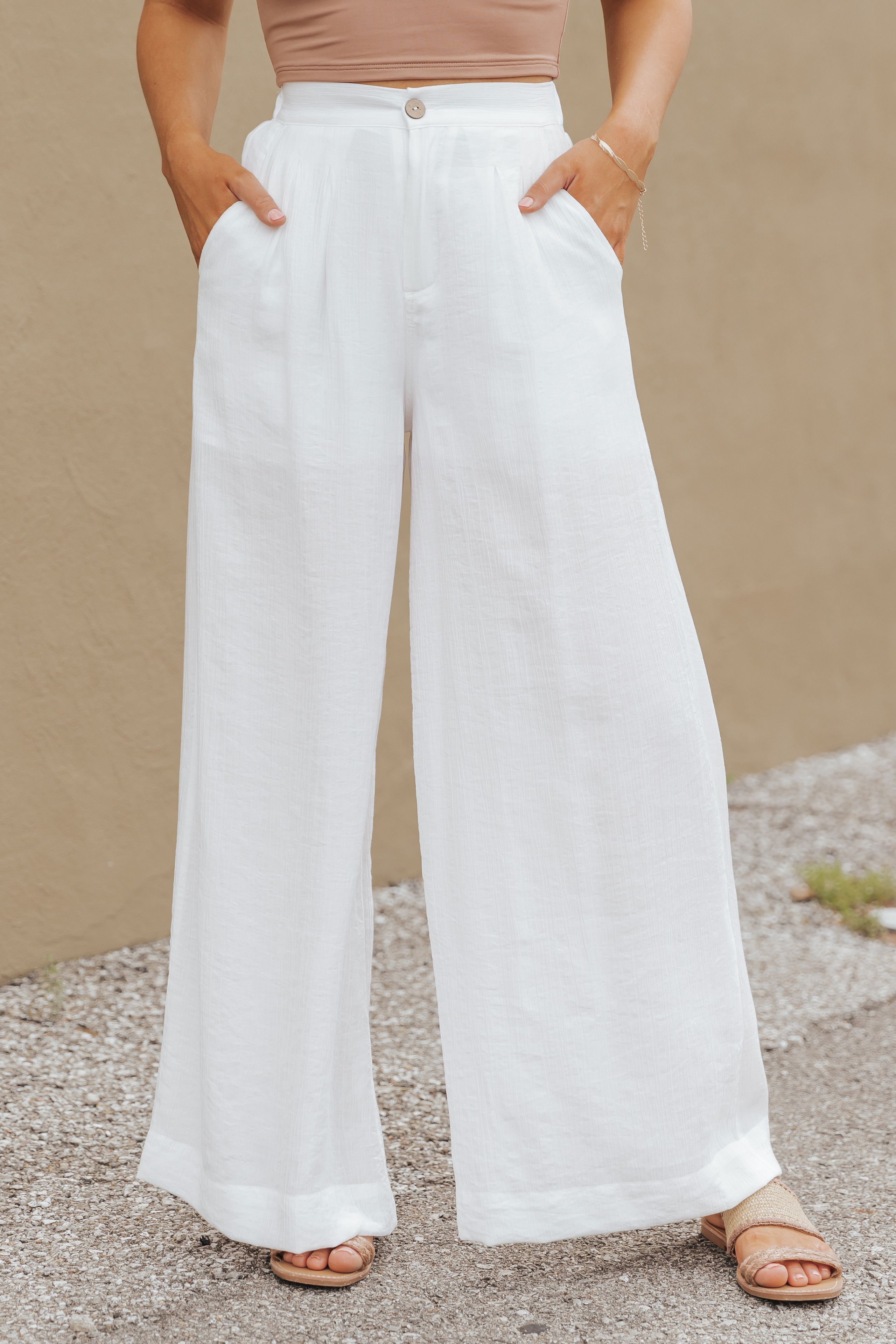 White Pleated Wide Leg Pants | Magnolia Boutique