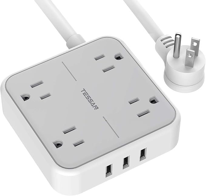 Power Strip with USB Ports, TESSAN Mountable Flat Plug Extension Cord with 4 Widely Spaced Outlet... | Amazon (US)