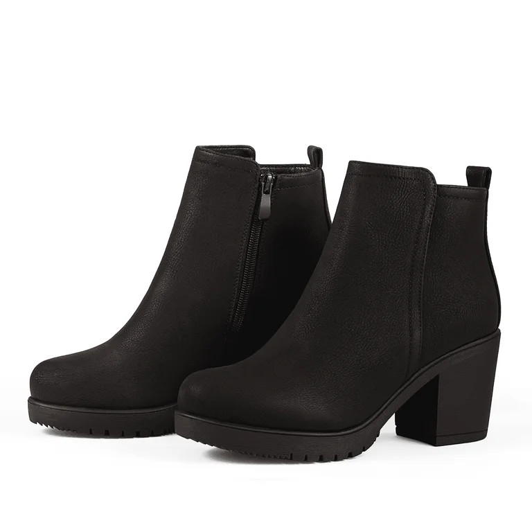 BURUDANI Women's Fashion Low Heel Chunky Ankle Boots Winter Casual Party BootsBlack/Pu Size 7.5 | Walmart (US)