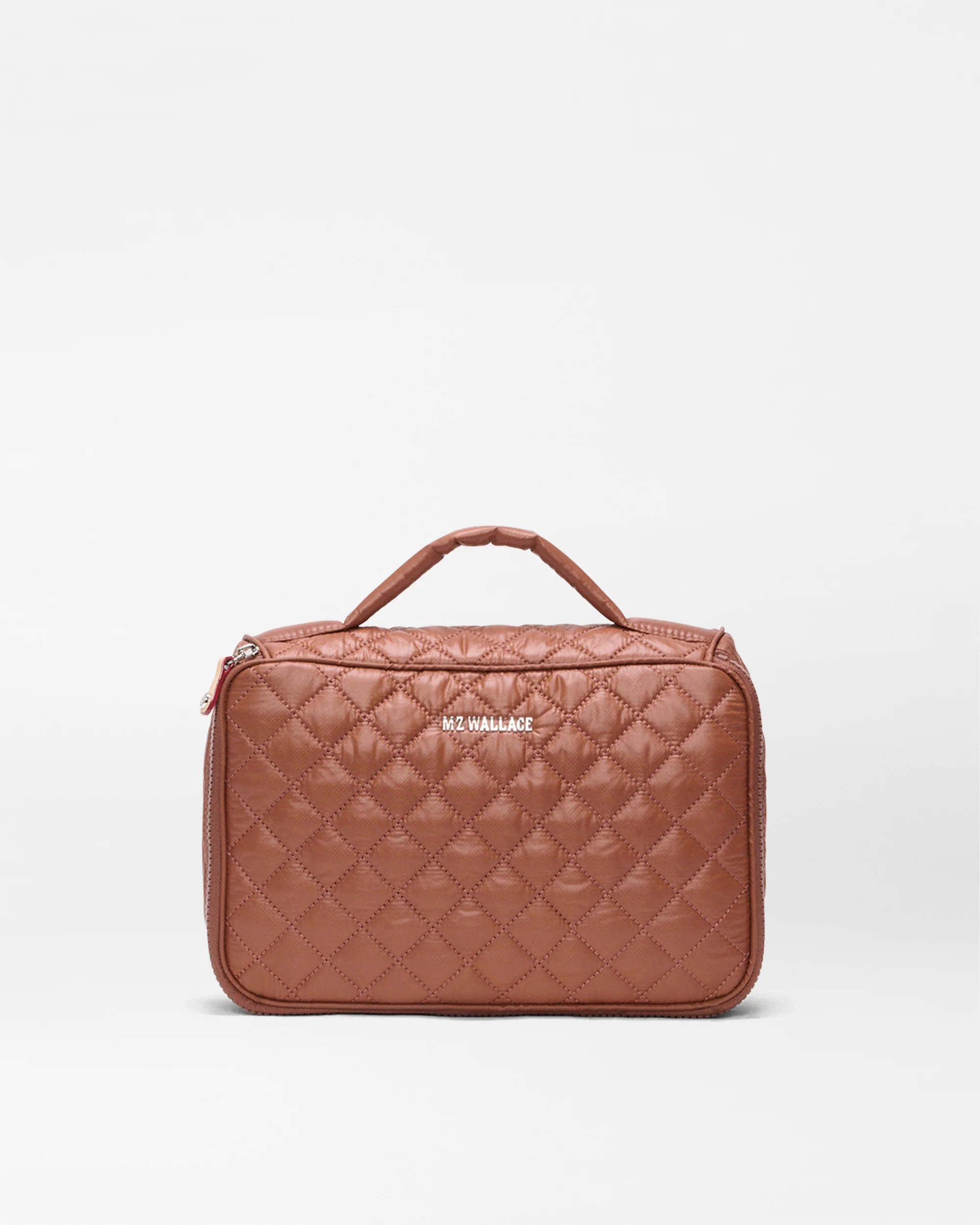 MZ Wallace Terracotta Burnt Orange Zip Round Cosmetic Bag - Luxury Cosmetics Bags & Cases | MZ Wa... | MZ Wallace