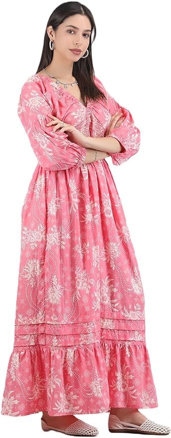 Arayna Women's Casual Long Maxi Dress for Summer Wear, Urban Bohemian Floral Printed V Neck Smock... | Amazon (US)