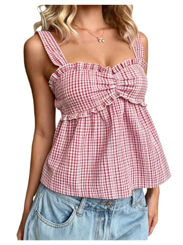 Milumia Women's Y2k Gingham Ruffle Peplum Tank Top Summer Going Out Tanks | Amazon (US)