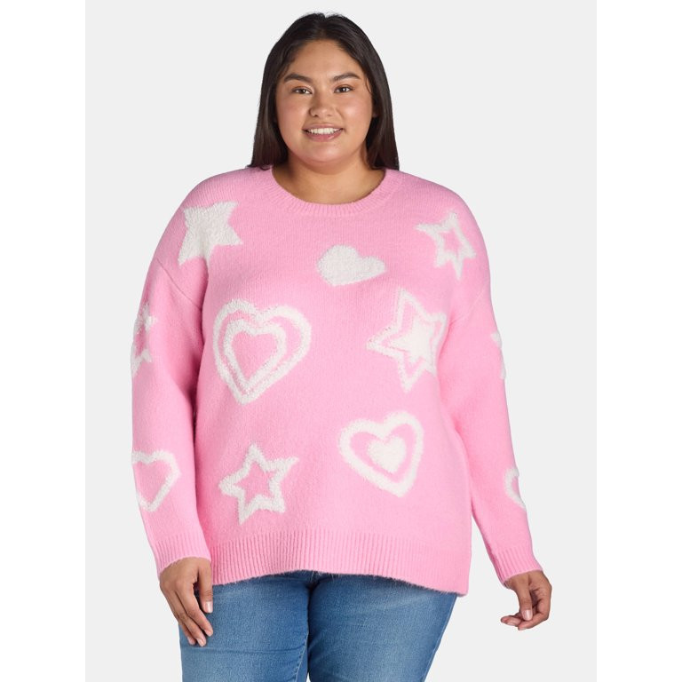 99 Jane Street Women's Plus Loop Texture Pullover Sweater with Long Sleeves, Sizes 1X-4X | Walmart (US)