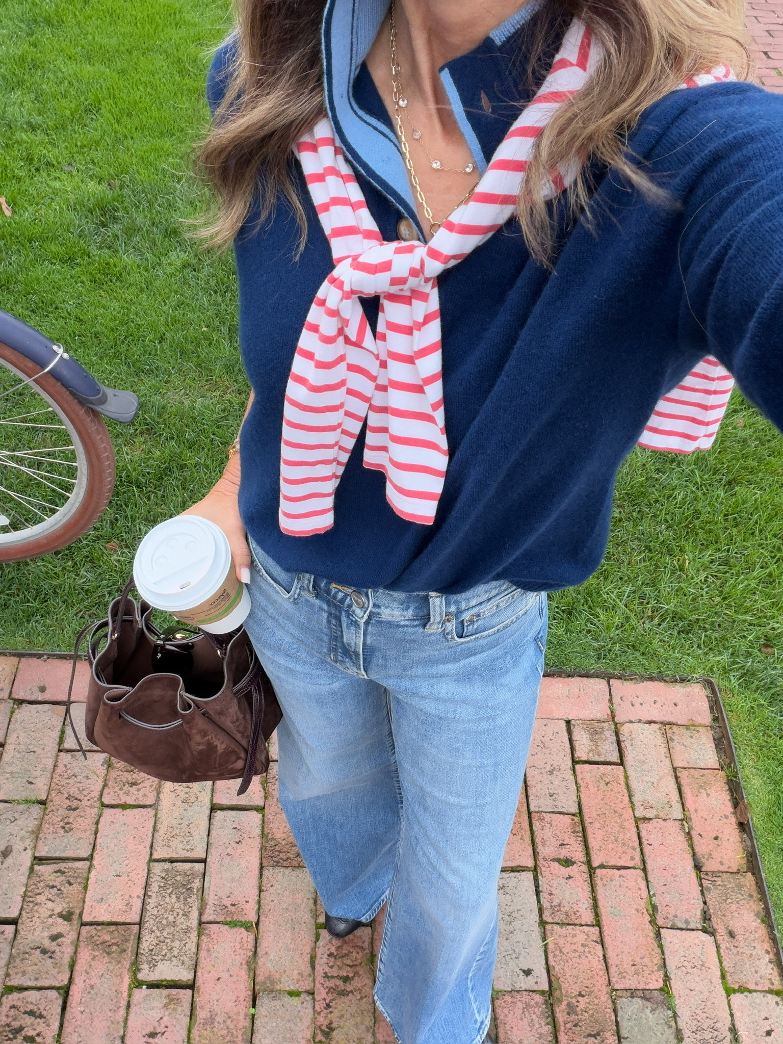 I’m 5’6
Navy sweater XS
Red and white striped long sleeve XS
Jeans TTS
ballet flats TTS

Effortless midlife style, comfortable outfit ideas, and timeless pieces you’ll wear on repeat.
