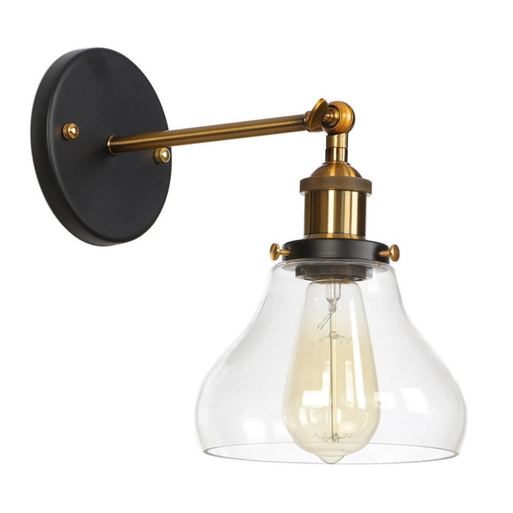 YZZY LLC 1-Light Black Metal Industrial Vintage Sconce with Clear Glass Shade | The Home Depot
