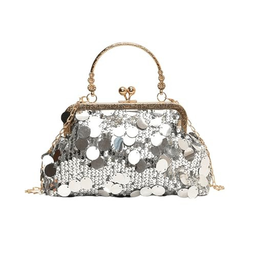 Women's Evening Handbag, Sparkly Sequin Evening Crossbody Bag, Top Handle Glitter Shoulder Clutch, Elegant Silver Bling Purse, Dress Purses for Women Evening Wedding Pom Cocktail Party Formal | Amazon (US)