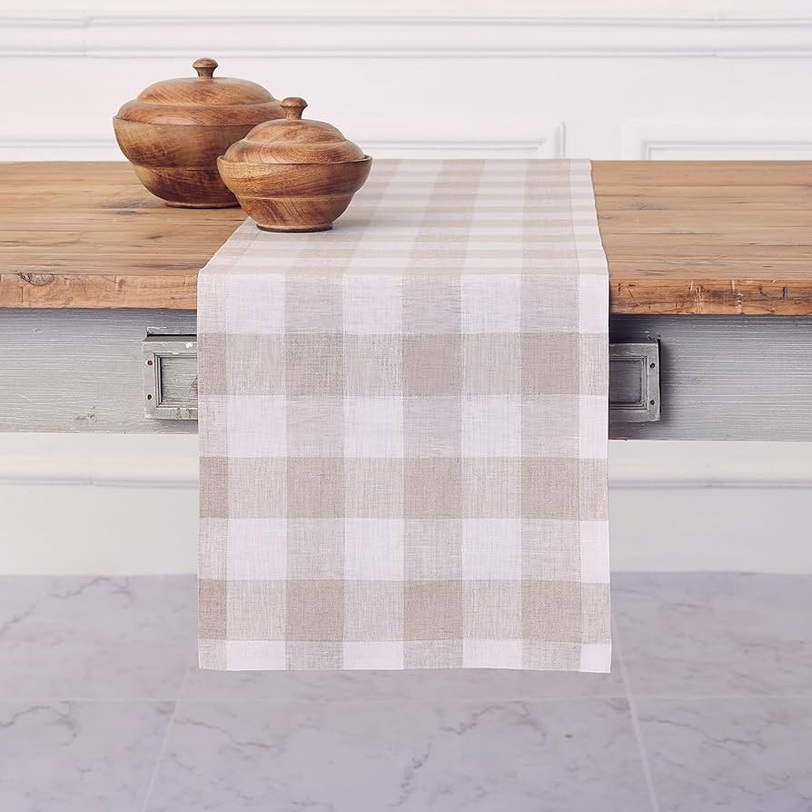 Solino Home Linen Checkered Table Runners 72 Inches Long - 100% Pure Linen Natural and White Buff... | Amazon (US)