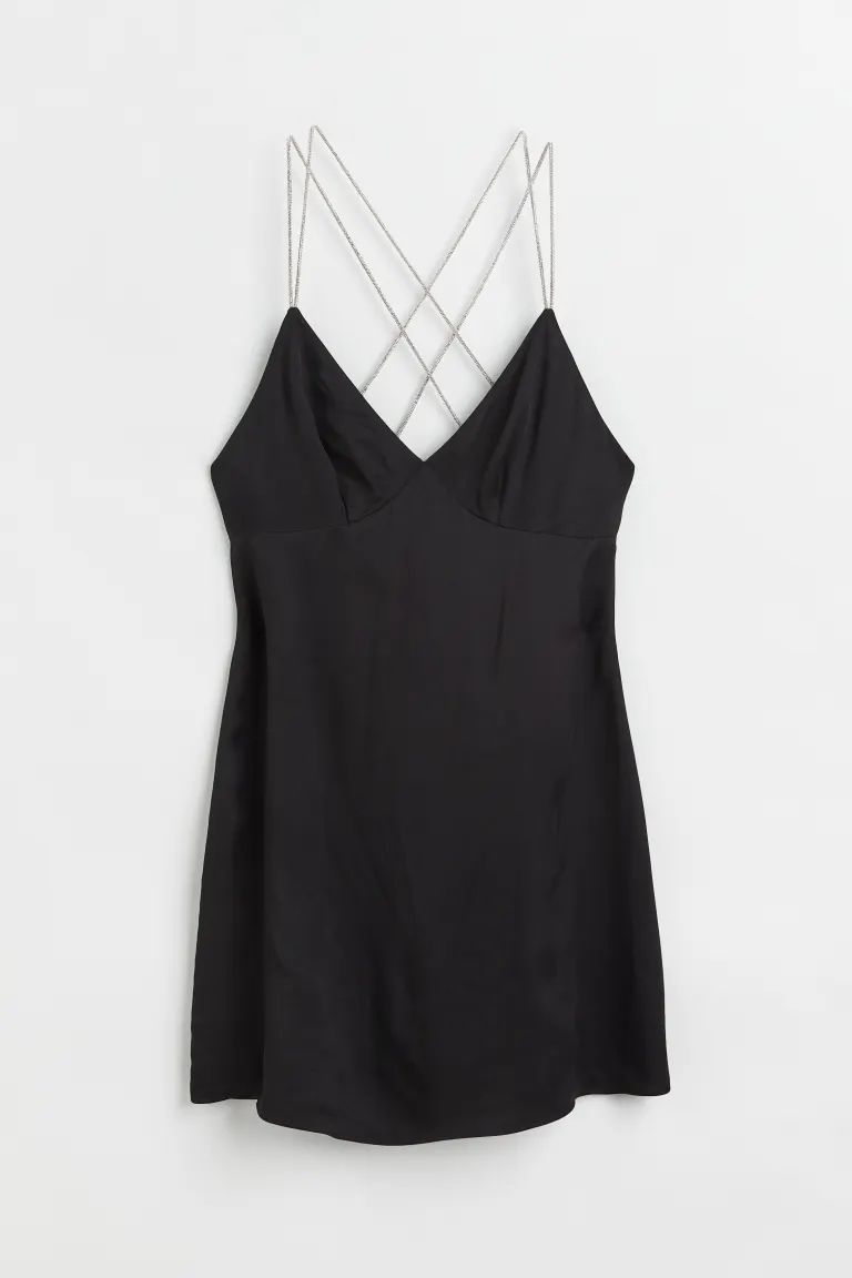 Rhinestone-strap satin dress | H&M (UK, MY, IN, SG, PH, TW, HK)