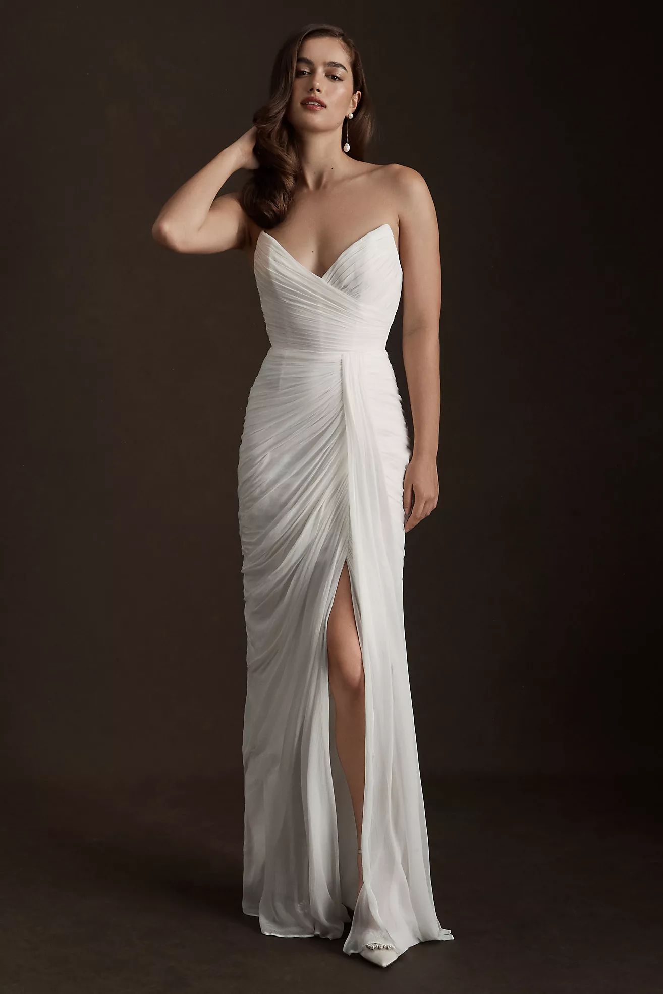 Watters Lupine Strapless Sweetheart Mesh Sheath Wedding Gown | Anthropologie (US)