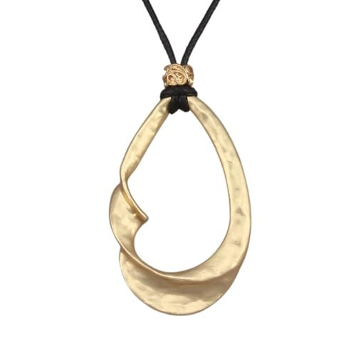 joymiao Long Necklace for Women Boho Chunky Bohemian Funky Necklaces Cord Pendant Leather Vintage Hippie Jewelry with Gold Teardrop | Amazon (US)