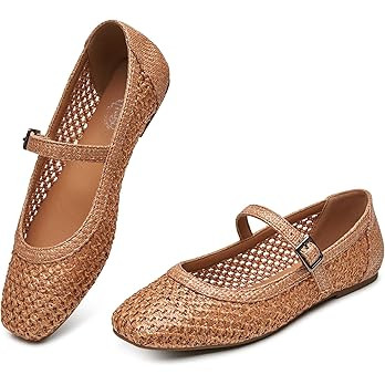 Trary Mary Jane Shoes Women Woven Flats for Women Dressy Ballet Flats Squared Toe Mary Jane Flats... | Amazon (US)
