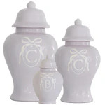 Monogrammed Bow Ginger Jars in Light Lavender for Lo Home x Veronika's Blushing | Lo Home by Lauren Haskell Designs