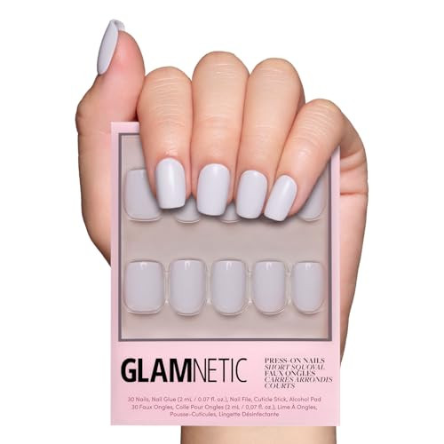 Glamnetic Press On Nails - Lilac Gray | Opaque Pale Light Lilac Gray Short Squoval False Nails, Reusable Stick On Fake Nails with Glue | Salon Quality | 15 Sizes - 30 Nail Kit | Amazon (US)