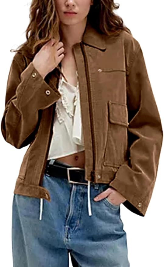 Yeokou Women Faux Leather Jacket Loose Lapel Long Sleeve Zip Up Coat Casual Fall Outwear with Poc... | Amazon (US)