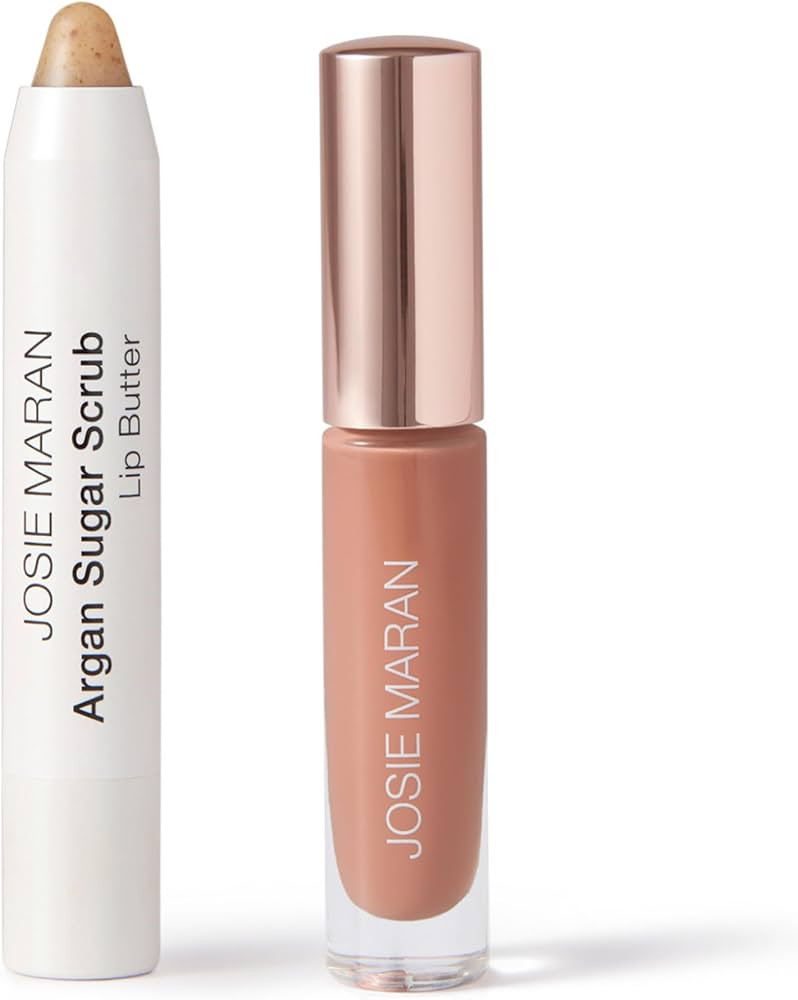 Josie Maran Lip Exfoliator Scrub & Plumping Lip Gloss - Argan Sugar Scrub Lip Butter in Crystal C... | Amazon (US)