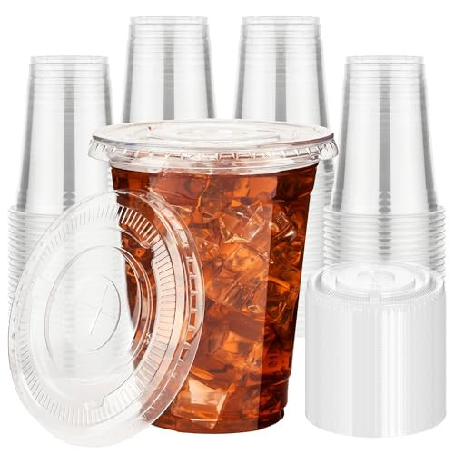 YEEHAW 16 oz 100 Pack Disposable Iced Coffee Cups with Lids, Clear Plastic Cups with Lids, Cold Crystal Drink Cup for Party | Amazon (US)