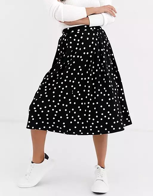 ASOS DESIGN Petite midi skirt with box pleat in polka dot print | ASOS (Global)